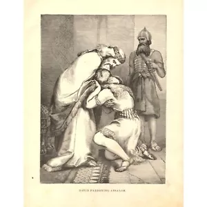 David Pardoning Absalom - Antica illustrazione Gustave Dore incorniciata porta 8 x10 - Foto 1 di 4
