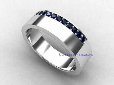 Natural Blue Sapphire Gemstones with 925 sterling Silver Ring For men's #6778 - Image 1 of 4