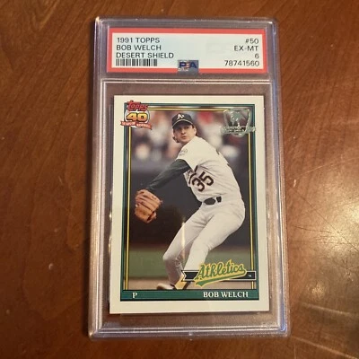 1991 Topps Desert Shield #50 Bob Welch PSA 6 Oakland A's - Image 1 of 2