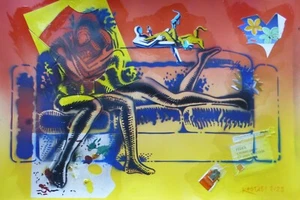 Mark Kostabi Original art SUBLIME SUNSET ECSTASY HAND SIGNED UNIQUE Urban art - Picture 1 of 8