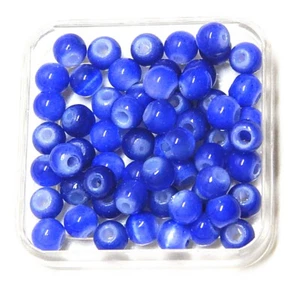 FIBER OPTIC GLASS BEADS ROUND DRUK 4mm BLUE PURPLE 100 pcs - Picture 1 of 1