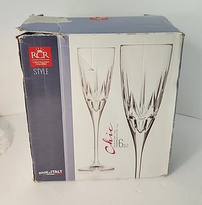 RCR Cristalleria Italy Tall  Champagne Flutes  Set Of 6  Amaretto Disaronno - Picture 1 of 4