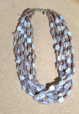 6 Strands Necklace. Mother of Pearl & Brown Wooden Beads. Gift Idea, Gift Bag. - Image 1 of 4