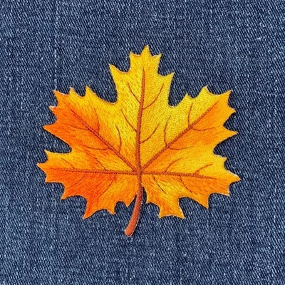 Autumn Leaf Applique Patch Embroidered Orange & Yellow Fall Badge 2.75" Iron On - Image 1 of 2