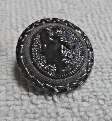 Anique Metal & Fabric Black Glass Center Picture Button CAMEO - Image 1 of 4