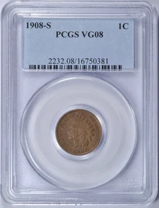 1908-S INDIAN HEAD CENT PCGS VG8 KEY DATE - Picture 1 of 3