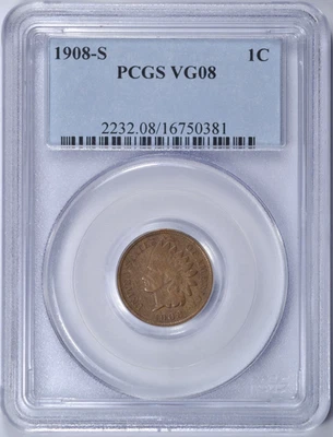 1908-S INDIAN HEAD CENT PCGS VG8 KEY DATE - Image 1 of 3