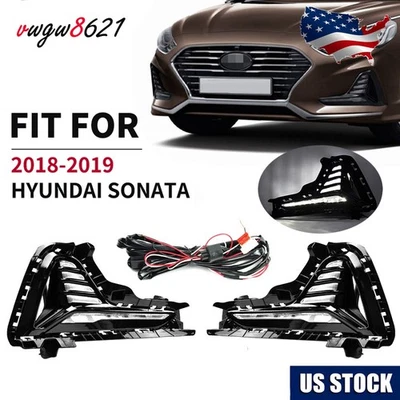 Left & Right Fit 2018 2019 Hyundai Sonata LED Fog Light DRL Lamps & Cover Bezels - Image 1 of 4