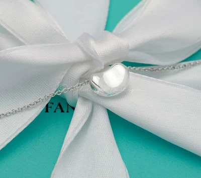 Tiffany & Co Vintage Colar de Feijão Elsa Peretti 11mm Pingente em Prata 16" Corrente - Imagem 1 de 4