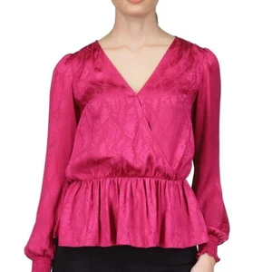 Michael Kors Damen Jacquard-Print Faux-Wickeltop Bluse Deep Pink Fuchsia XL - Bild 1 von 6
