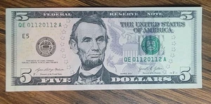 TRUE TRINARY SUPER REPEATER 5 $ Fünf Dollar Schein 0112 0112 fast bankfrisch - Bild 1 von 5