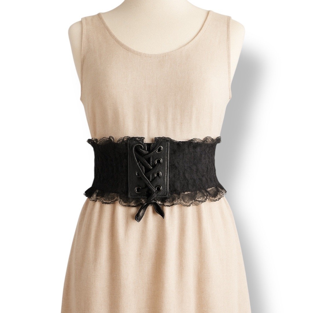 Vintage Y2K Black Lace Corset Belt Lace-Up Front Genuine  display picture 3