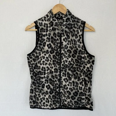NY & Co. Size Sm Cheetah Animal Print Vest Fleece Full Zip Black & Gray Pockets - Image 1 of 4