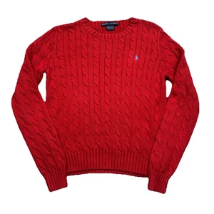 Lauren Ralph Lauren roter Rundhalsausschnitt Zopfmuster Pullover Pony Logo Damen Medium M - Bild 1 von 6