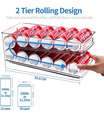 2 Layer Rolling Can Dispenser Fridge Beer Organiser Soda Dispenser for Fridge - Image 1 of 4