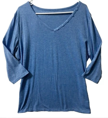 Top túnica mujer manga 3/4 1X azul estampado a rayas cuello en V camisa bolsillo botón nuevo sin etiquetas Foto 1 de 4