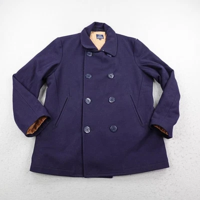 J Crew Jacket Men Large Navy Blue Wool Blend Peacoat Quilt Lined Double Breasted - Image 1 of 4