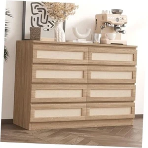 Rattan Dresser for Bedroom, 8 Drawer Dresser for Closet, Double Wood Dressers - Picture 1 of 8
