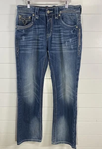 Rock Revival Jeans Herren 38x32 Blau Troy Relaxed Straight Bestickte Schnalle - Bild 1 von 19