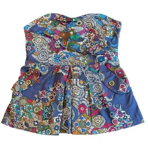 fei- sz 6 - farm rio dupe Boho Pattern- Tube- back Zip Babydoll Peplum-pockets - Picture 1 of 8