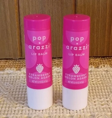Lote de 2 Bálsamos Labiales Pop Arazzi, Fresa Melón Agave, Libre de Crueldad, Sellado Foto 1 de 3