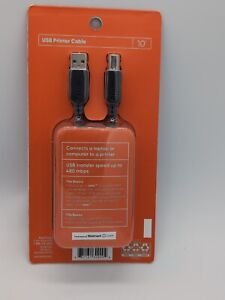 10 ft USB Printer Cable Connects Laptop Or Computer To Printer
