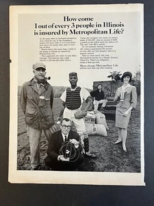 Anuncio de seguro de vida Metropolitan Life 1965 de colección, Illinois blanco y negro - Imagen 1 de 4