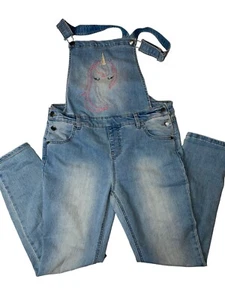 Cat & Jack Girls Sz X 14/16 Embroidered Unicorn Super Stretch Denim Bib Overalls - Picture 1 of 7