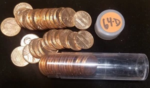 1964-D Lincoln Penny Cent Roll - Gem BU Red - from huge hoard of 1000s of rolls - Picture 1 of 2