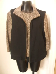 Hot Cotton Small Petite SP Leopard Print Top Zip Front Vest Black 2 Piece SET - Picture 1 of 12