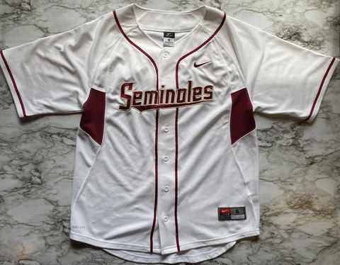 Nike Florida State Seminoles Baseball Jersey Mens Size Small White Dri-Fit Cover