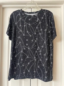 Black & White Dotted Floral Print Shirt Top Woman Plus Size XL - Picture 1 of 2