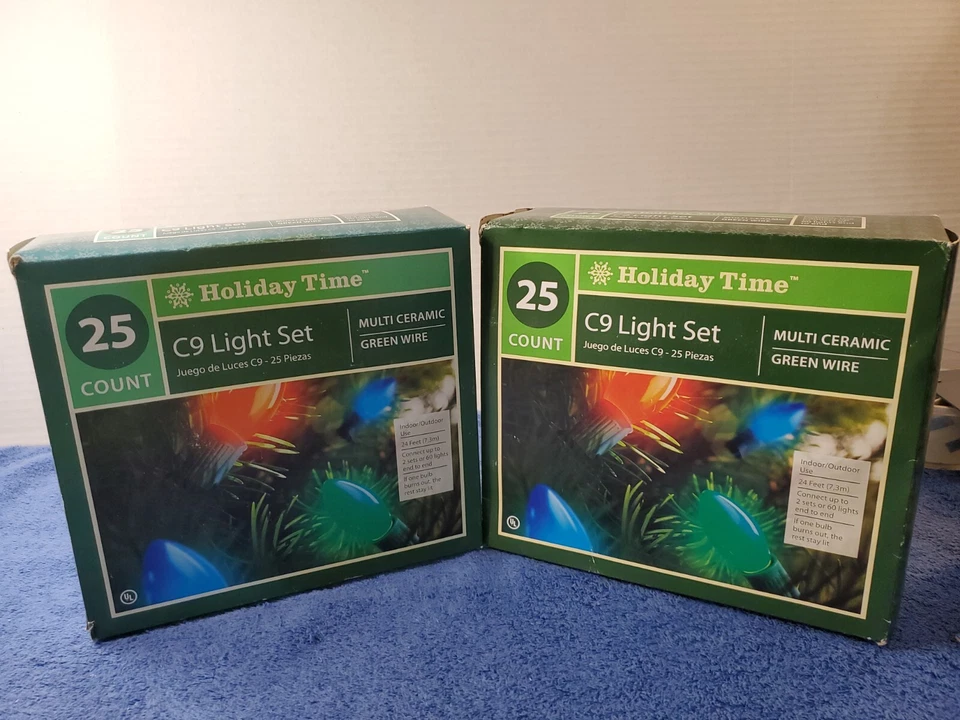 2 Holiday Time 24 Ft. Green Transparent Christmas C9 Lights 25ct Each