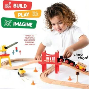 Play22 Wooden Train Set Toddler Toys - 38 Piece Wooden Train Track Set-Limited - Picture 1 of 7