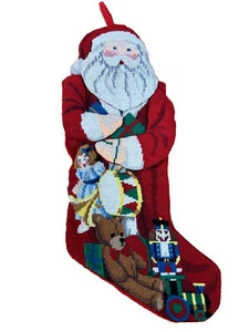 Vintage Christmas Santa Claus 3D Needlepoint Wool Stocking 20 inch - Picture 1 of 6