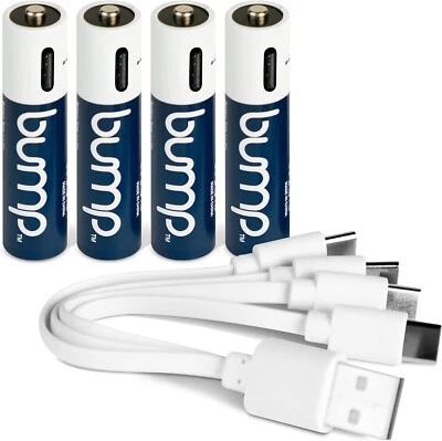 Bump 4pack AAA Lithium ion USB Rechargeable Batteries 1.5V 750mWh Type C- Cable - Image 1 of 4