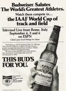1981 Vintage Print Ad Budweiser IAAF World Cup of Track Field Bud's For You - Picture 1 of 2