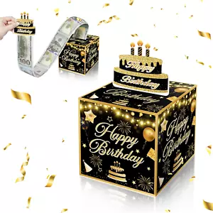 Birthday Money Box for Cash Gift, Happy Birthday Money Pull Box & Cash Holder, B - Picture 1 of 12