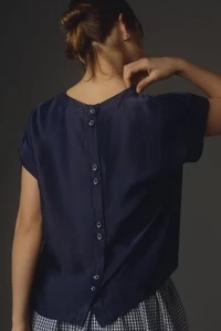 NEU ANTHROPOLOGIE Maeve Batwing Button-Back Tee Navy XS - Bild 1 von 7
