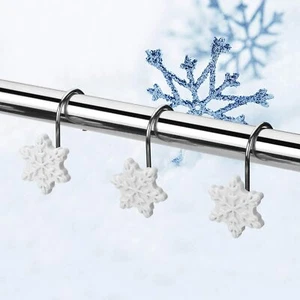 12Pcs Snowflake Bathroom Shower Curtain Rings Rolling Hook Decorative Anti-Rust - Picture 1 of 9
