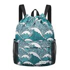 Drawstring Backpack Sports Gym Sackpack with Mesh Pockets Water Blue Waves