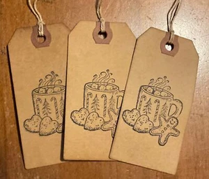 SET of 3 Med. Primitive Gingerbread Men Hot Cocoa Hang Tags - Picture 1 of 1