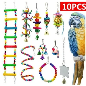 Bird Toys Parrot Swing Toys Chewing Hanging Bell Cockatiel Cage Toy Set Kit - Picture 1 of 11