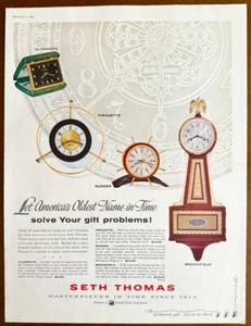 1956 Seth Thomas Clocks Christmas PRINT AD Americas Oldest Name in Time - Picture 1 of 1