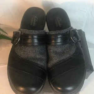 Clarks Collection Mule bendable Black Leather slide-on shoes - Picture 1 of 8