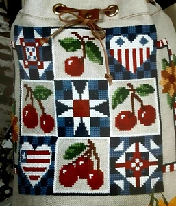 Cross Stitch Pattern PATRIOTIC QUILT BAG Flag Cherry Quilt Block Ursula Michael - Picture 1 of 8