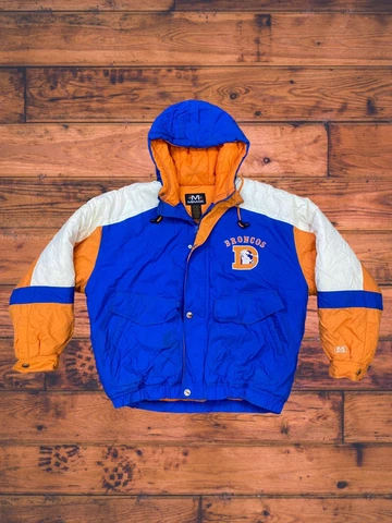 VINTAGE MIRAGE DENVER BRONCOS HOODED PUFFER JACKET MENS XL Cover