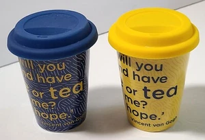 SET OF TWO VINCENT VAN GOGH TRAVEL MUGS IN EXCELLENT LIGHTLY USED CONDITION - Picture 1 of 8