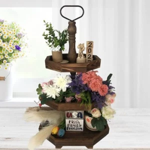 3 Tier Wood Serving Tray Tiered Decorative Wooden Farmhouse Dessert Cupcake St - Picture 1 of 7