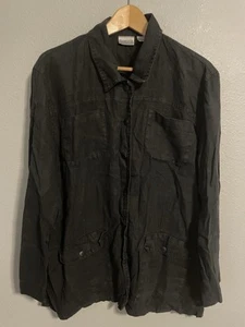Chicos Womens Top Size 3 US XL Black Linen Button Up Pockets Modern Lagenlook - Picture 1 of 7